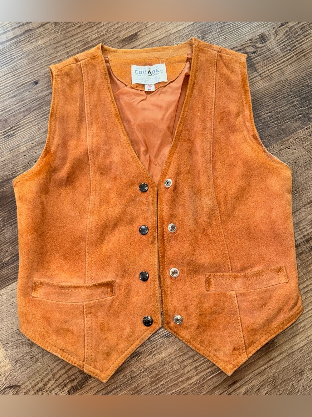Vintage Suede Leather Vest Womens Medium Brown Western Boho Cowgirl Collage M